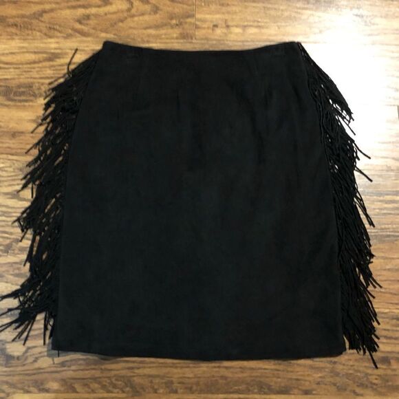 Gretchen Scott Y2K Fringe Vegan Suede Black Skirt - Picture 3 of 10